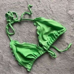 Luli Fama Cosita Buena Wavy Ruffle Triangle String Bikini Swim Top Snob Green